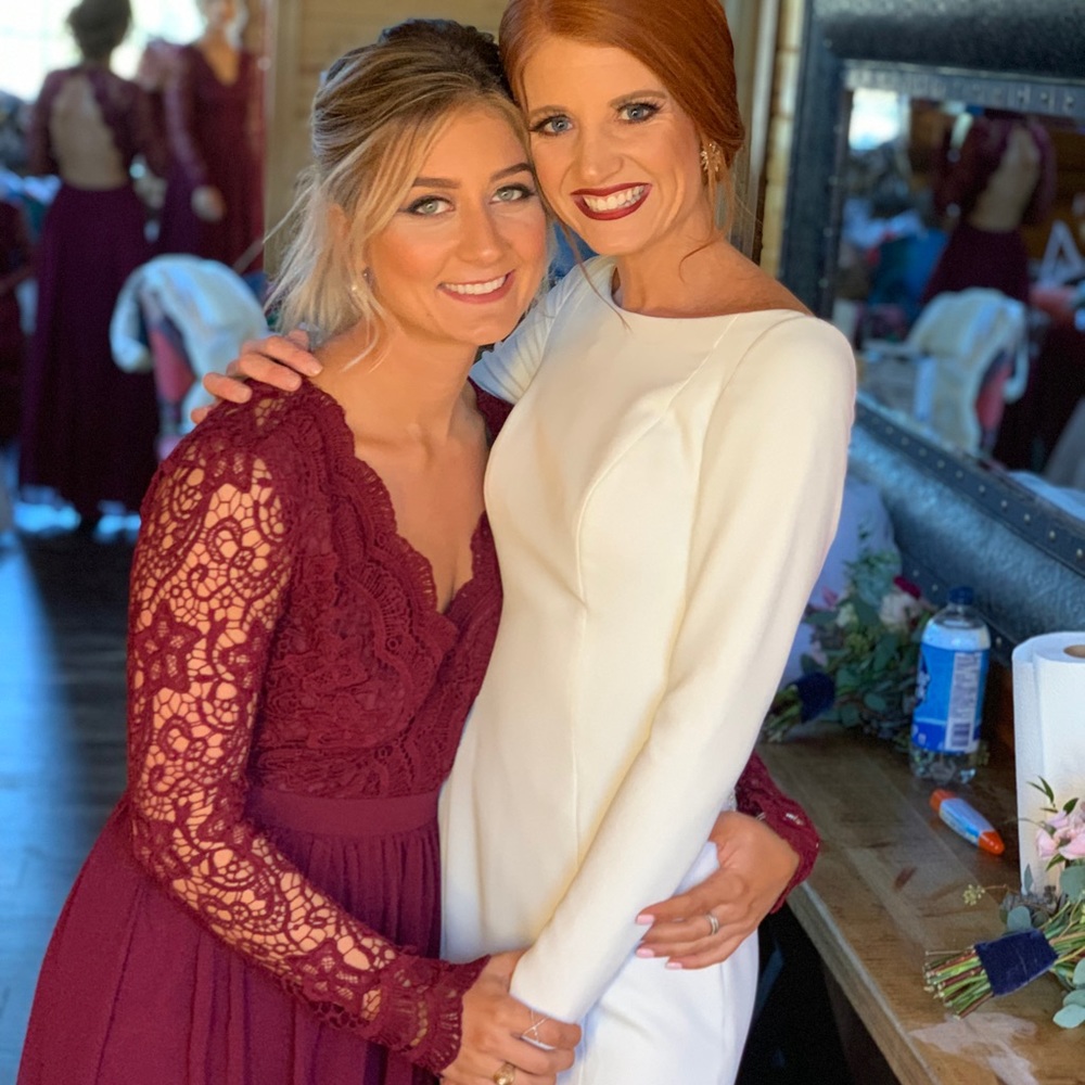 Awaken my love burgundy long sleeve lace maxi